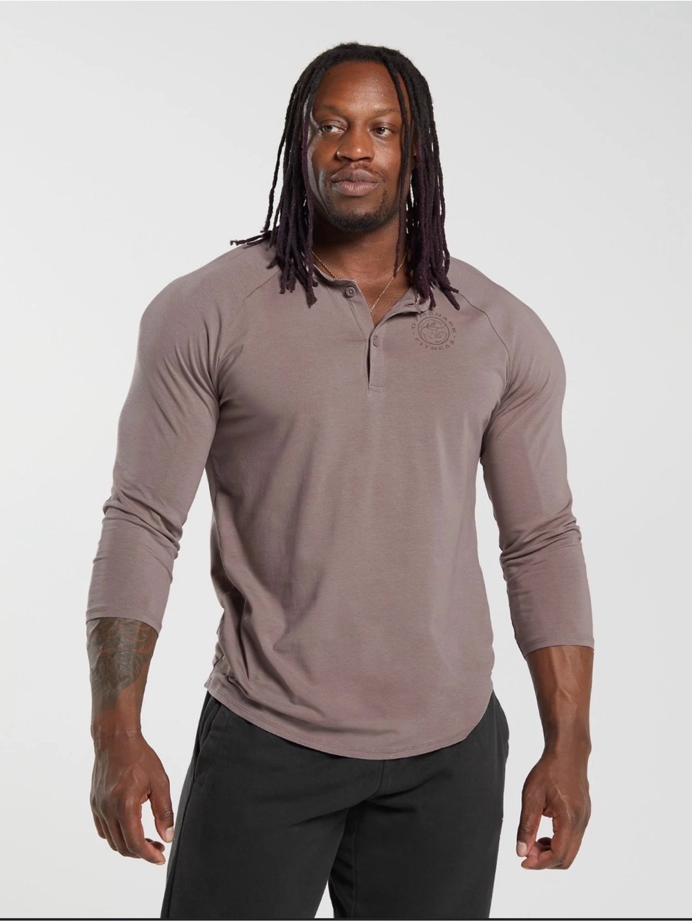 Gymshark Men's Long-Sleeve Polo in Taupe